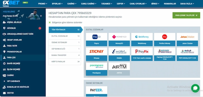 Oyunculara 1XBET Para Çekme Talimatları