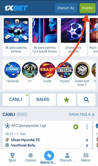 1XBET'e kaydolun