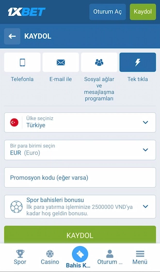 1XBET'e kaydolun