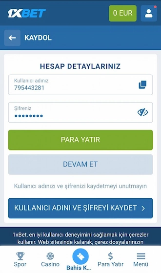 1XBET'e kaydolun